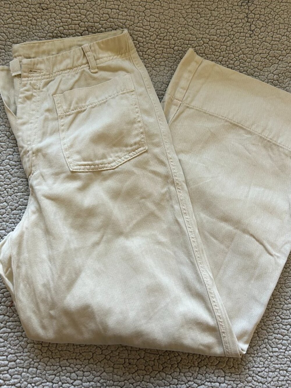 Treasure & Bond -- khaki flare pants, size 10; missing button